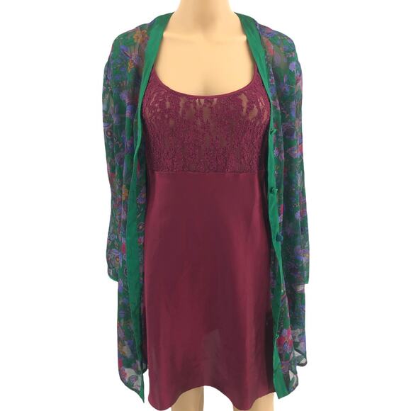 Victoria’s Secret SMALL VINTAGE 90s Gold Label Purple Green Babydoll Robe Set - Picture 1 of 12